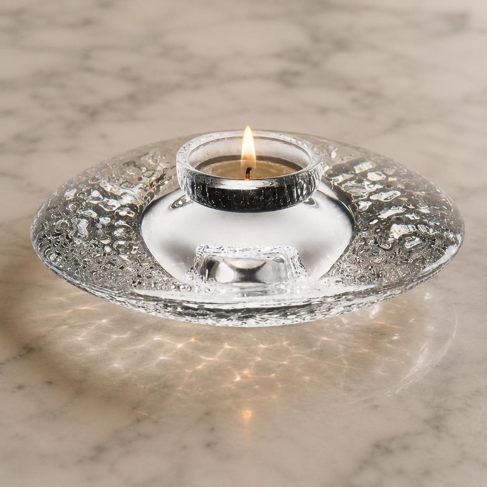 Vintage Orrefors Swedish Art Glass Candle Holder • Scandinavian Crystal Decor 5"